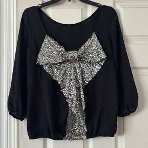 Rue21 Black Puff Sleeve Blouse with Sequin Embellishments